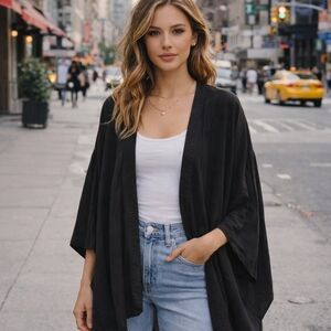 Talula 100% Rayon Black Open Front Cardigan Draped Lightweight Minimalist Chic